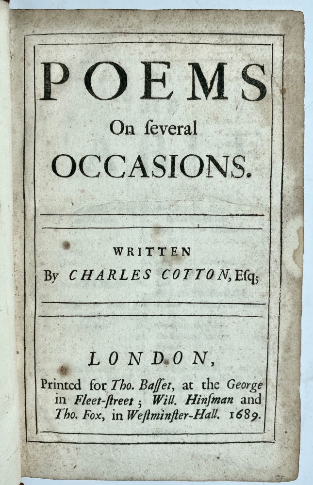 Item #118F Poems On several Occasions. Written By Charles Cotton, Esq;. Charles Cotton.