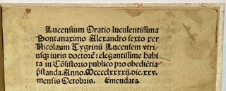 Lucensium Oratio Luculentissima Pont. Maximo Alexandro Sexto per Nicolaum Tygrinu[m] Lucensem Vtriusq]ue] Iuris.
