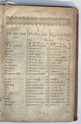 (Onomastikon brachy) sive. Nomenclatura brevis Anglo-Latino-Græca. In usum scholæ Westmonasteriensis. Per F.G. Editio duodecima emendata. Together with Examples of the five declensions of nouns; with the words in propria quæ maribus and quæ genus reduced to each declension