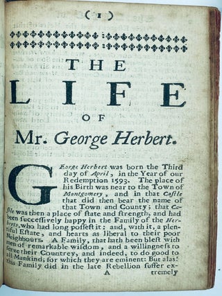 The Temple. Sacred Poems and Private Ejaculations. By Mr. George Herbert, Late Oratour of the University of Cambridge. Together with his Life. with several Additions. Psal. 29. In his Temple doth every man speak of his honour. The Tenth Edition, with an Alphabetical Table for ready finding out the chief places.