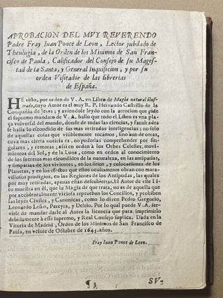 Historia y magia natural, o Ciencia de filosofía oculta, con nuevas noticias de los más profundos misterios, y secretos del Universo visible, en que se trata de animales, pezes, aves, plantas, flores,yervas, metales, piedras, aguas, semillas, Parayso, montes y valles. Por el Padre Hernando de Castrillo de la Compañía de Jesús, natural de Cádiz. Donde trata de los secretos que pertenecen à las partes de la tierra. Por el padre Hernando Castrillo de la Compañia de Jesus
