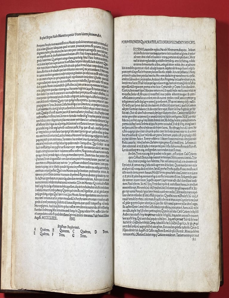 Item #915 Horatius Flaccus, Quintus: Opera. Comm: (Pseudo-) Acron & Pomponius Porphyrio. Ed: Ludovicus de Strazarolis and Raphael Regius. Opera 1481 Horace Q. Horatius Flaccus.